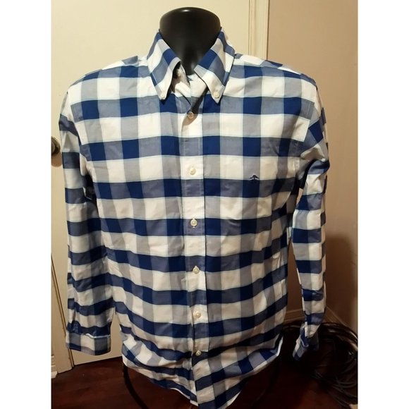 Brooks Brothers Other - Brooks Brothers M Blue White Plaid Supima Oxford Regent Blue Logo Long Sleeve